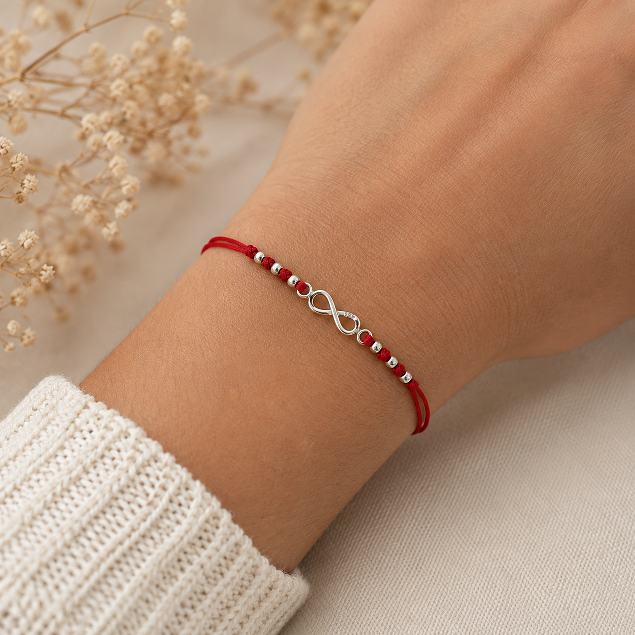 Pulsera de Plata 925 con Infinito + Hilo Rojo Regulable