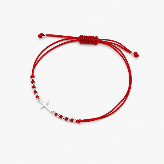 Pulsera Cruz de Plata 925 con Hilo Rojo Regulable
