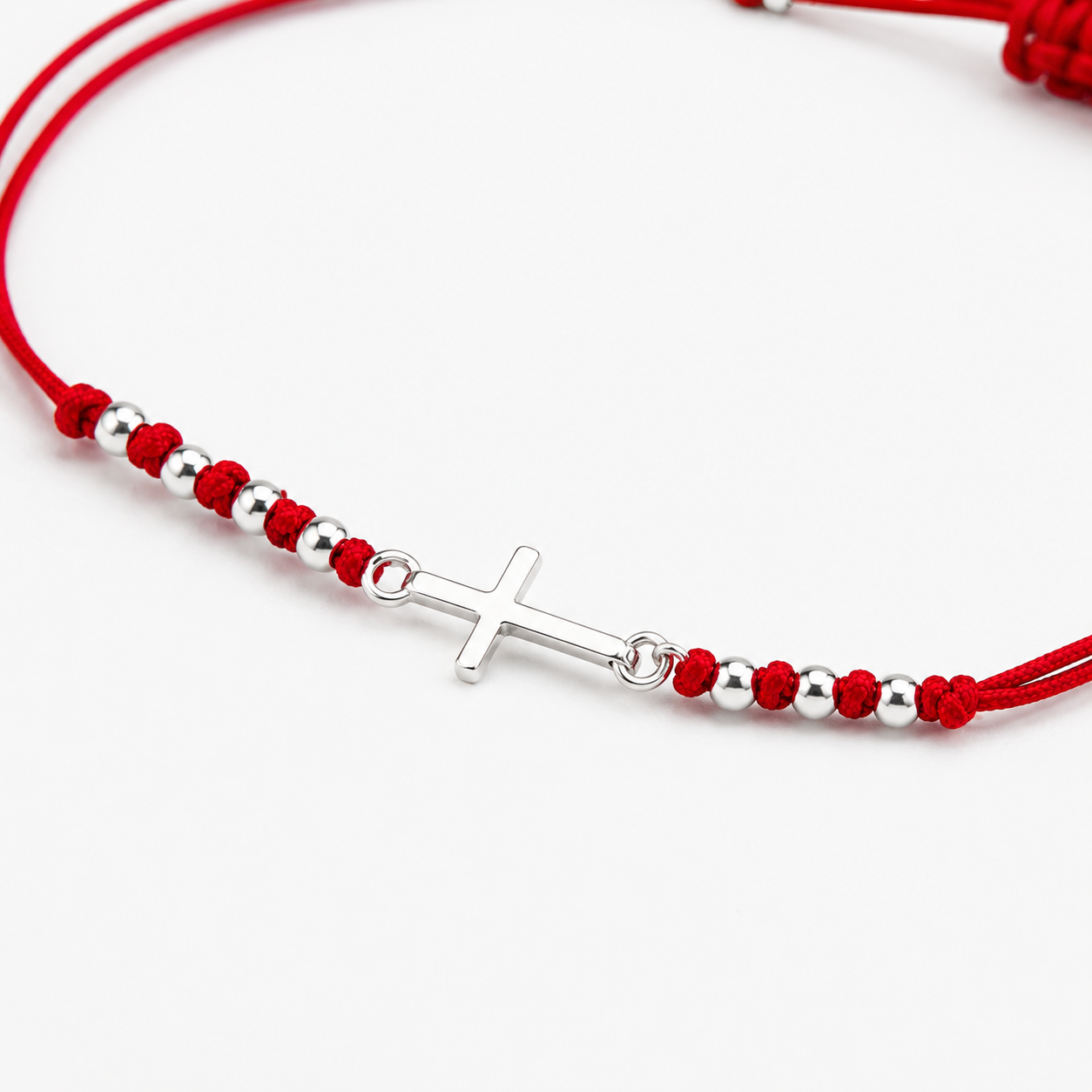 Pulsera Cruz de Plata 925 con Hilo Rojo Regulable