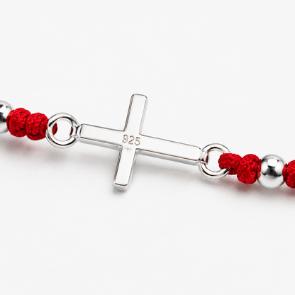 Pulsera Cruz de Plata 925 con Hilo Rojo Regulable