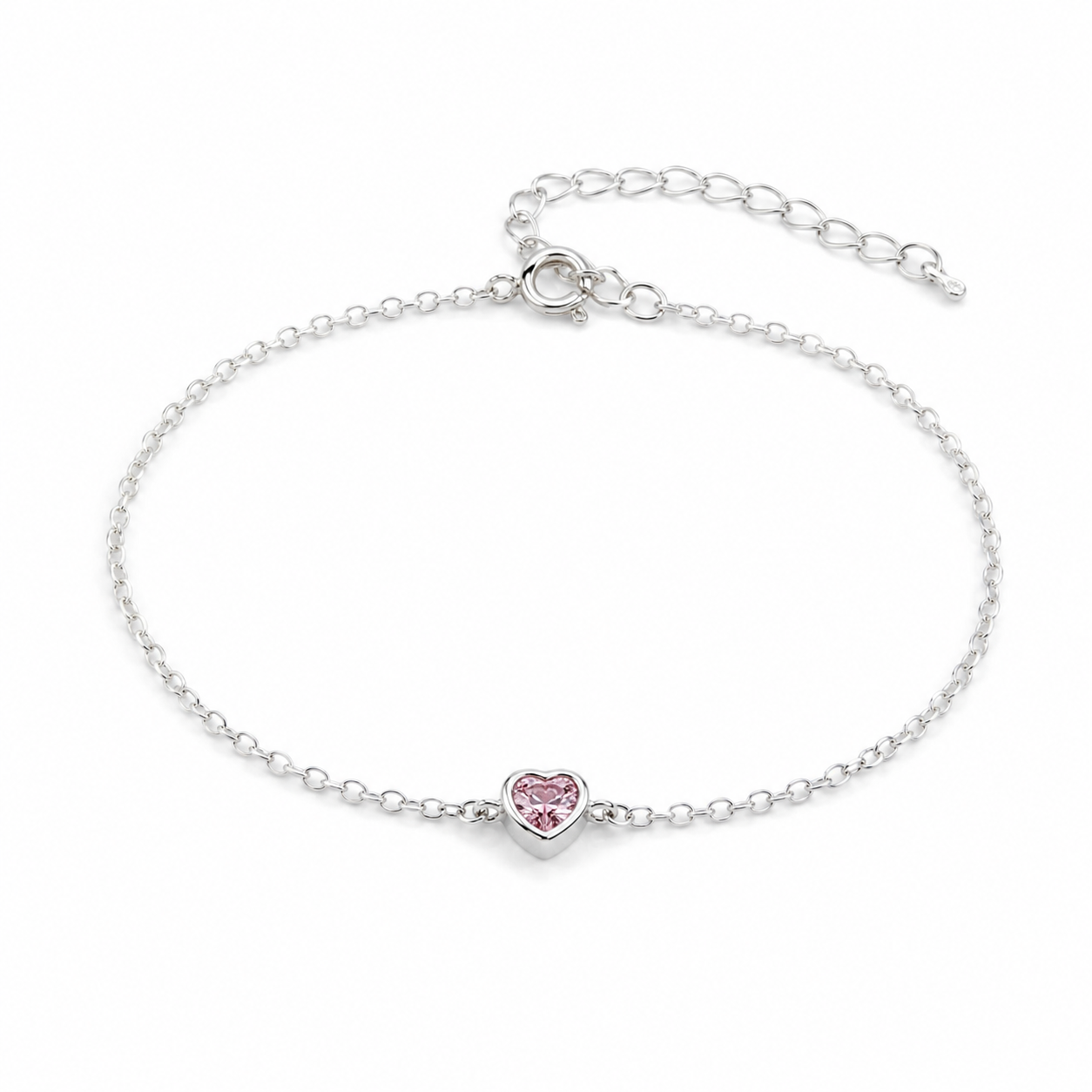 Pulsera de Plata 925 Corazón Rosa – Regulable 16 a 19 cm
