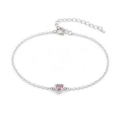 Pulsera de Plata 925 Corazón Rosa – Regulable 16 a 19 cm