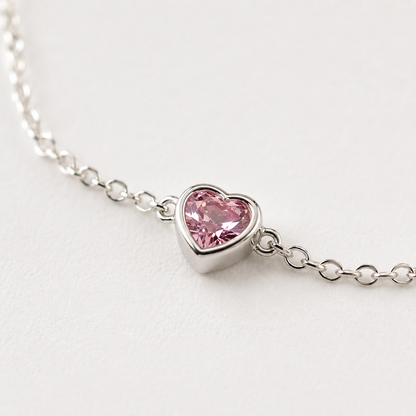 Pulsera de Plata 925 Corazón Rosa – Regulable 16 a 19 cm