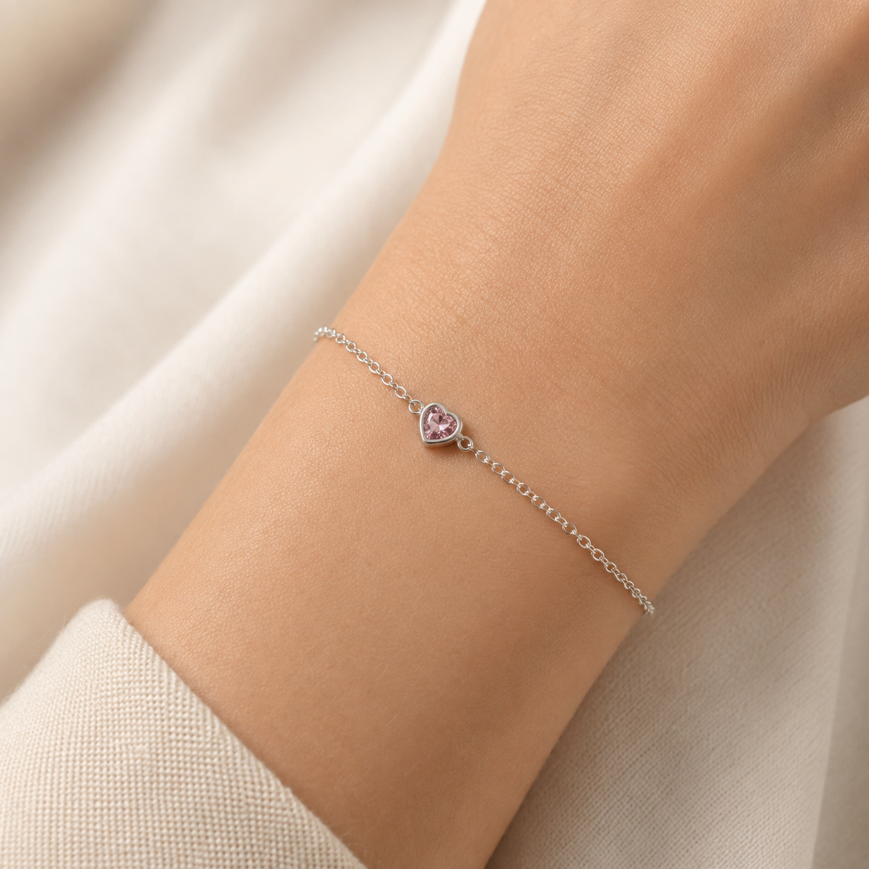Pulsera de Plata 925 Corazón Rosa – Regulable 16 a 19 cm