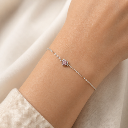 Pulsera de Plata 925 Corazón Rosa – Regulable 16 a 19 cm
