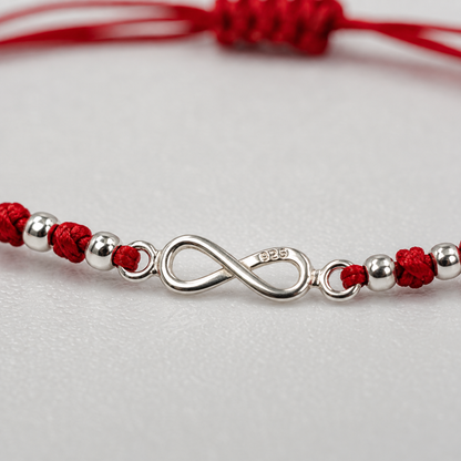Pulsera de Plata 925 con Infinito + Hilo Rojo Regulable